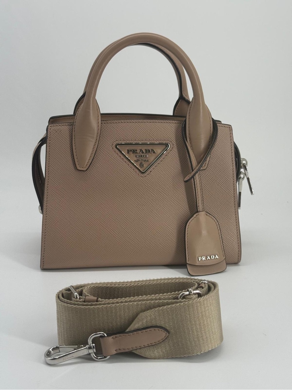 PRADA Kristen Saffiano Small Monochrome Leather Handbag